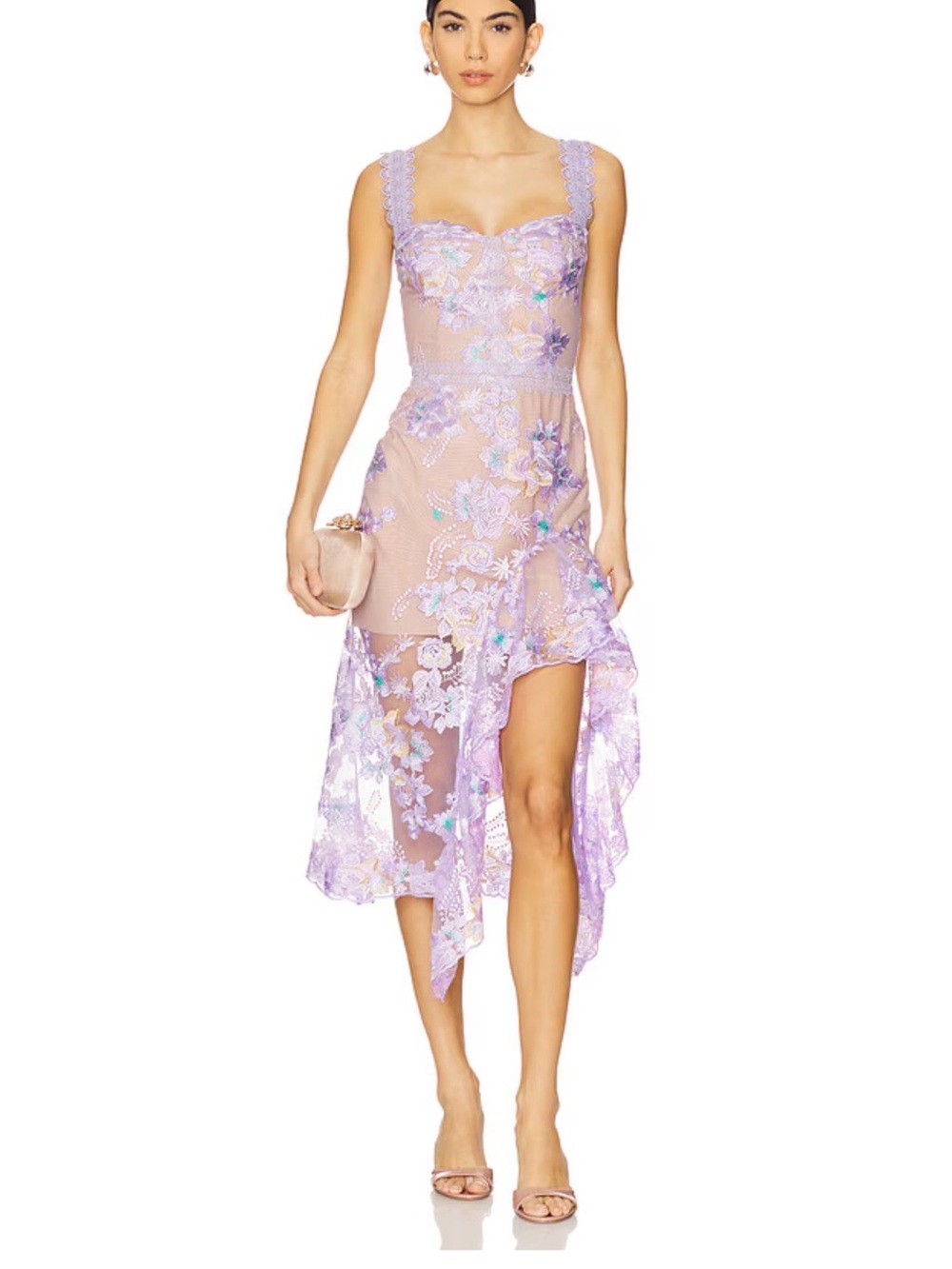 Bronx and Banco Lilac Floral Lace High-Low Dress